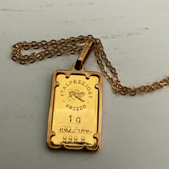 Jewelry - 24K pure solid gold disk framed in 14k solid gold necklace